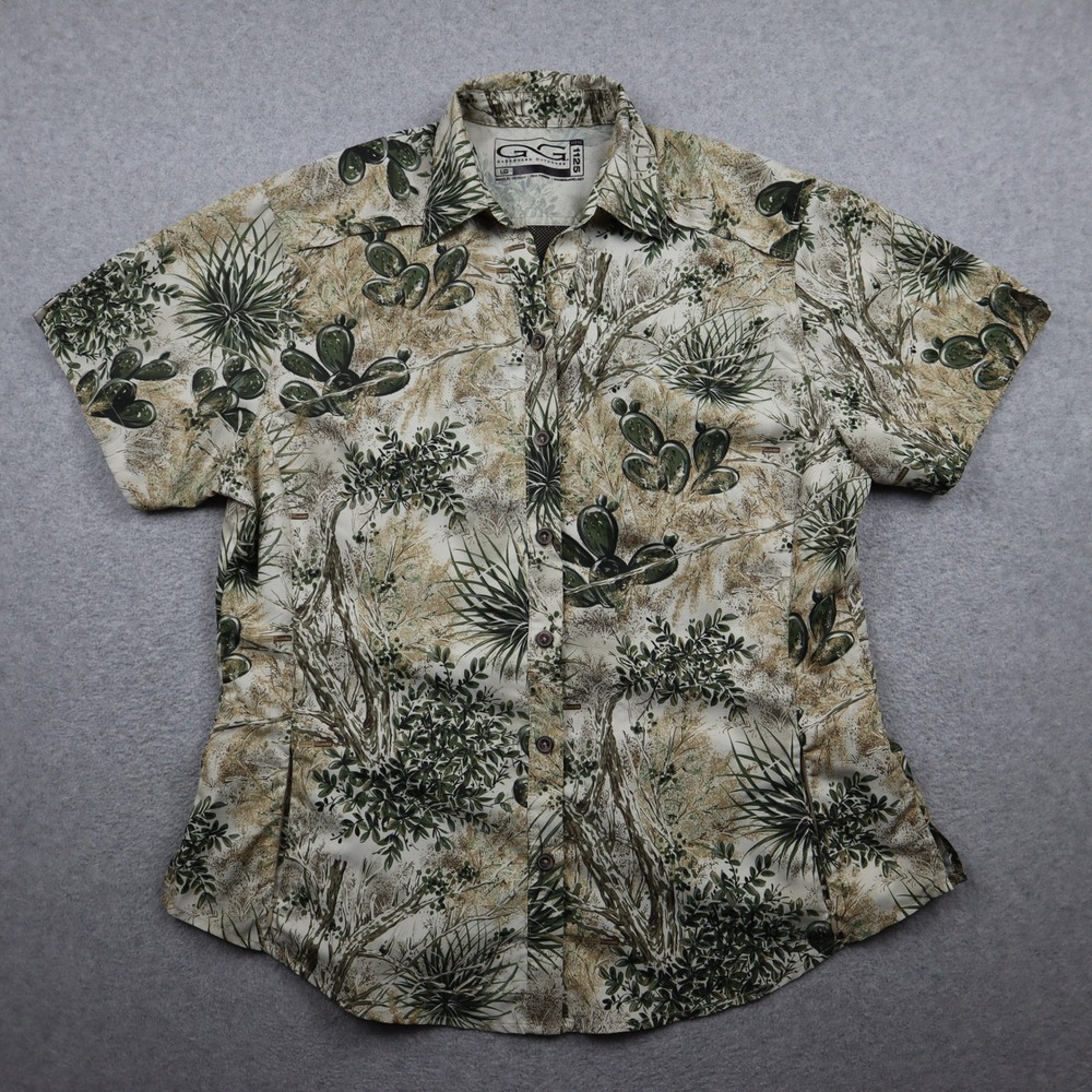 GameGuard Outdoors Shirt Womens Large 1125 Cactus Camo Ventilated Button Down